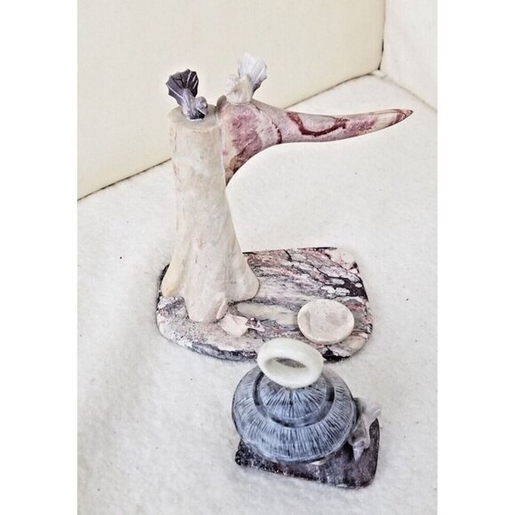 Stone sculpture‎ tree birdhouse marble 6x3 bird watcher outdoorsy ornithology - Picture 2 of 11